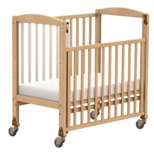 drop side cot with clear end panel and pvc wipe clean mattress.